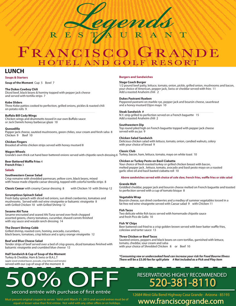 Franciscogrande Christmas 2022 Menu Legends Restaurant - Francisco Grande Hotel And Golf Resort